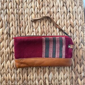 Leather-Trim Burgundy Woven Wristlet - Unbranded